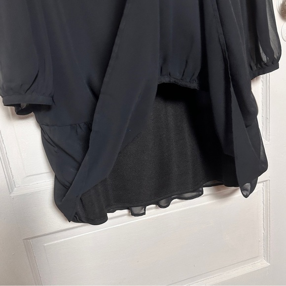 Draper James Black Knee Length Dress Sheer Long Sleeve Ruffle Hem Minimalist Lg - Picture 10 of 17